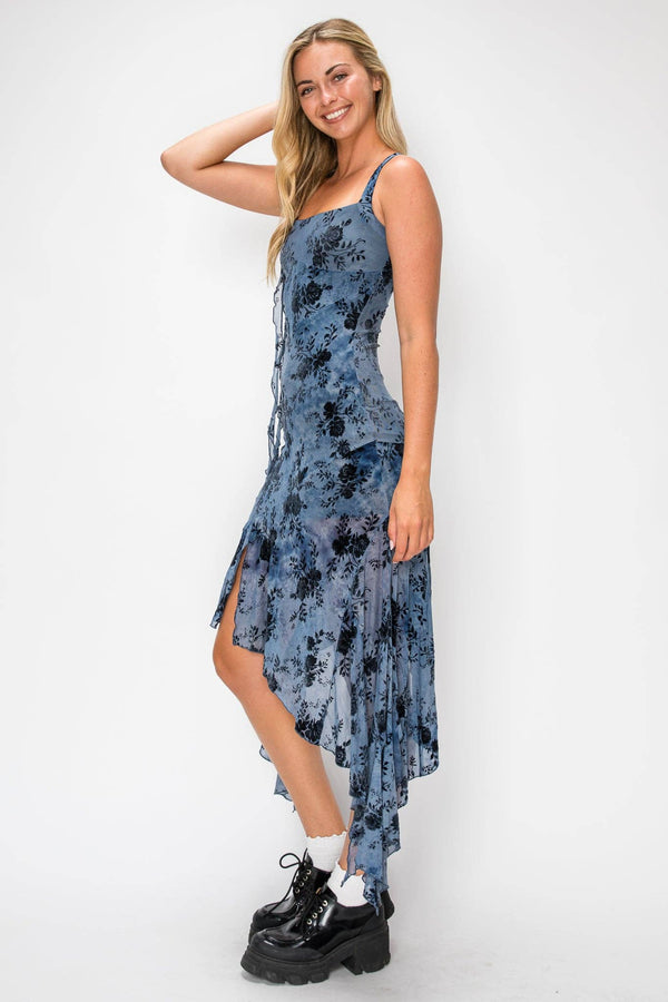 Floral Flocked Handkerchief Dress