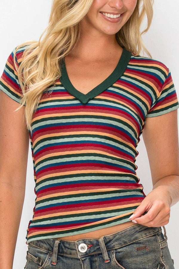 Striped V-Neck Tee