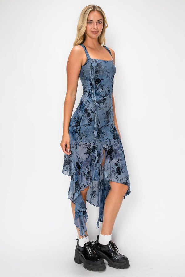 Floral Flocked Handkerchief Dress