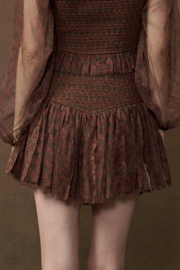 Floral-Print Layered Tulle Mini Skort