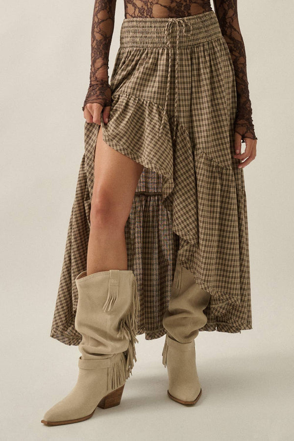 Plaid Asymmetrical Maxi Skirt