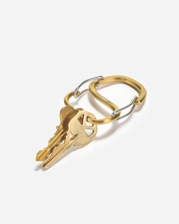 Gold keychain with keys on a white background