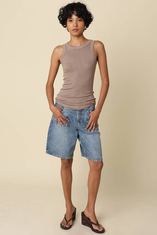 Ribbed Fitted Scoop Neck Tank Top