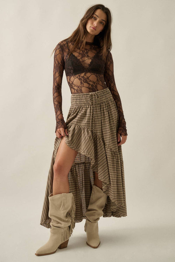 Plaid Asymmetrical Maxi Skirt