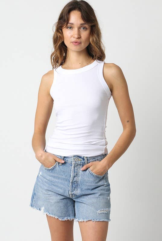 Ribbed Fitted Scoop Neck Tank Top