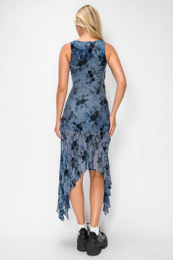 Floral Flocked Handkerchief Dress
