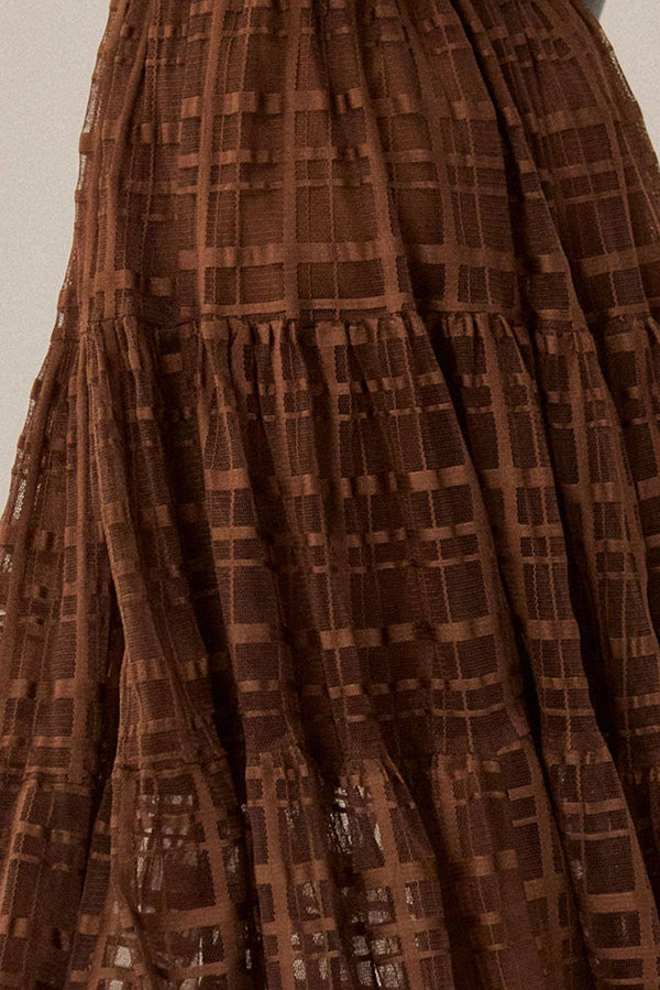 Plaid Tulle Tiered Ruffle Maxi Skirt