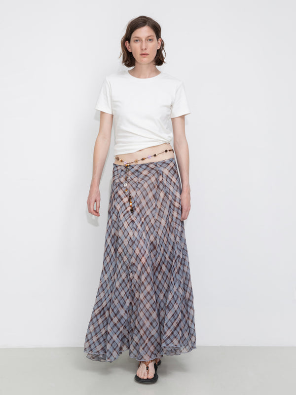 Asymmetrical Flowy Check Maxi Skirt