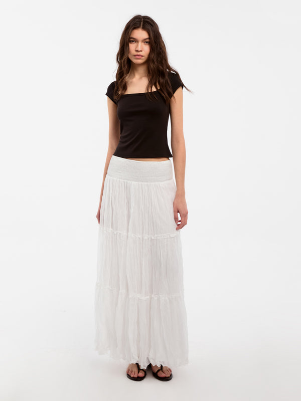 Pleated and Gathered Design Tulle Skirt