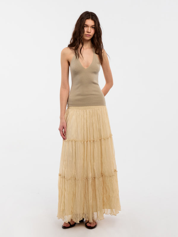 Pleated and Gathered Design Tulle Skirt