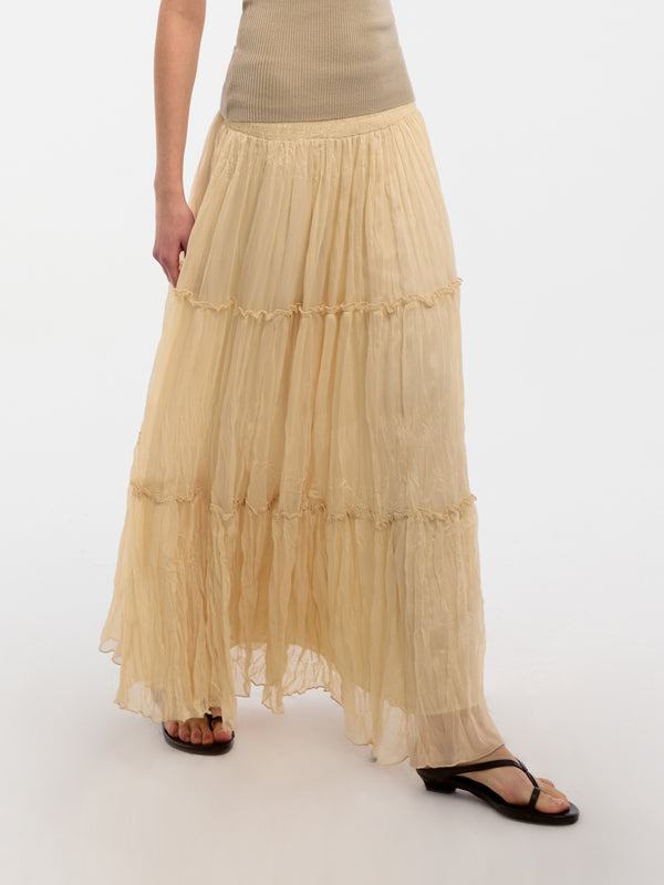 Pleated and Gathered Design Tulle Skirt