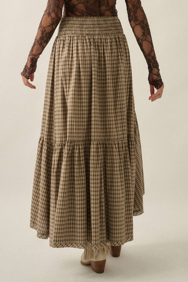 Plaid Asymmetrical Maxi Skirt