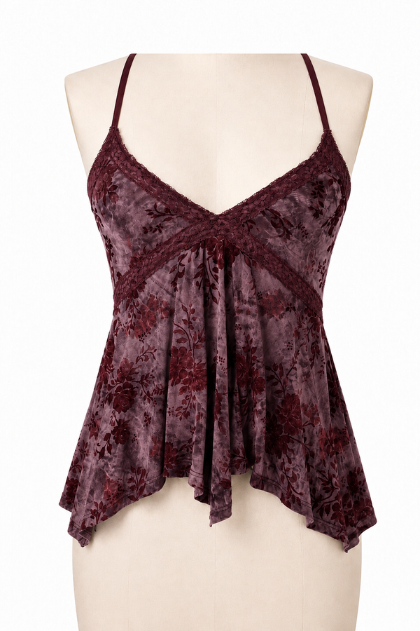 Lace Trim Floral Cami Top