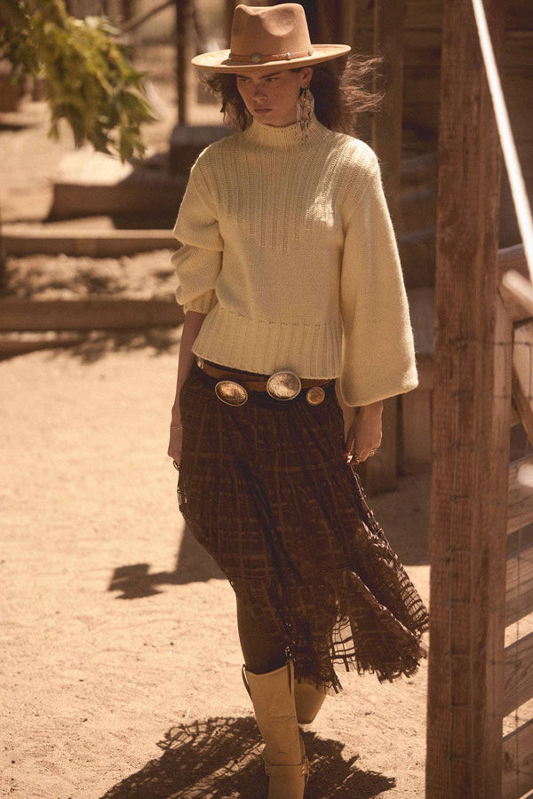 Plaid Tulle Tiered Ruffle Maxi Skirt