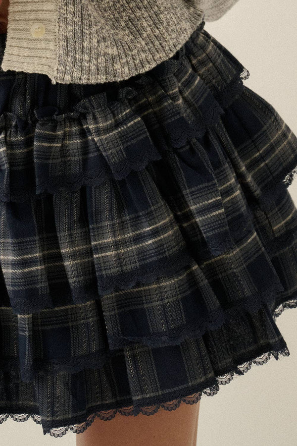 Plaid Tiered Ruffle Mini Skort