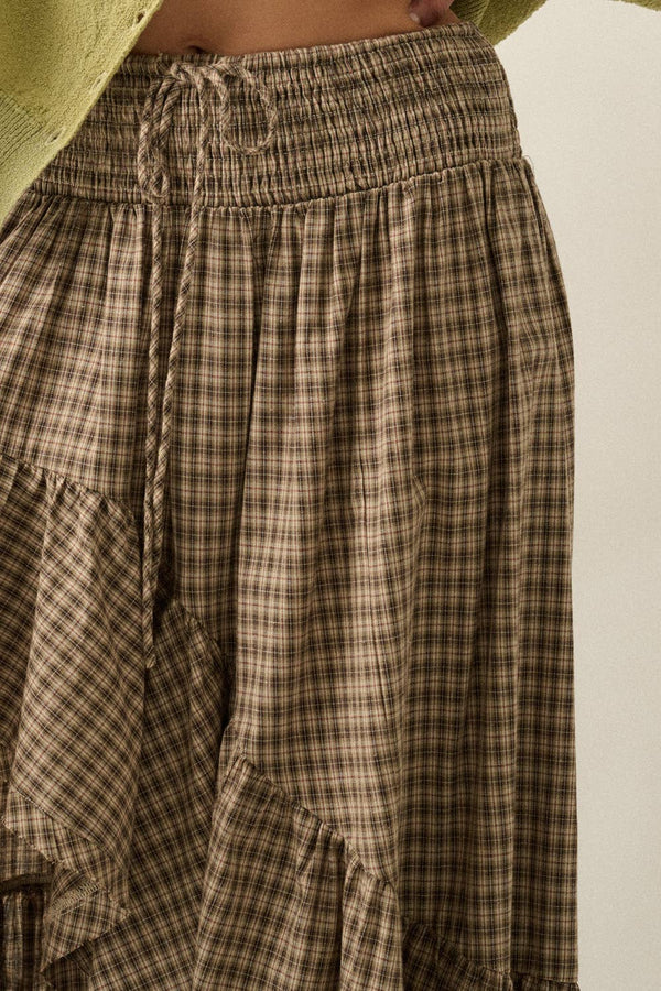 Plaid Asymmetrical Maxi Skirt