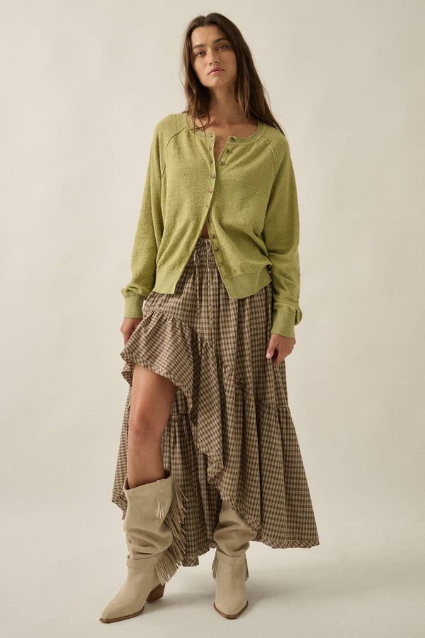 Plaid Asymmetrical Maxi Skirt