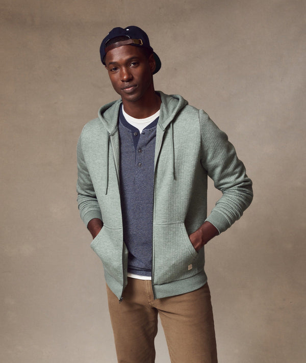 Marine Layer Corbet Quilted Zip Hoodie — dusty olive heather — image 2