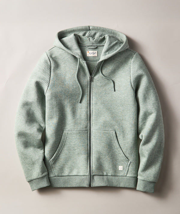 Marine Layer Corbet Quilted Zip Hoodie — dusty olive heather / Small